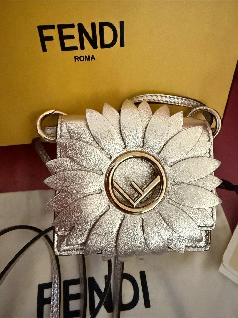 Fendi Silver Floral Appliqué Crossbody Bag